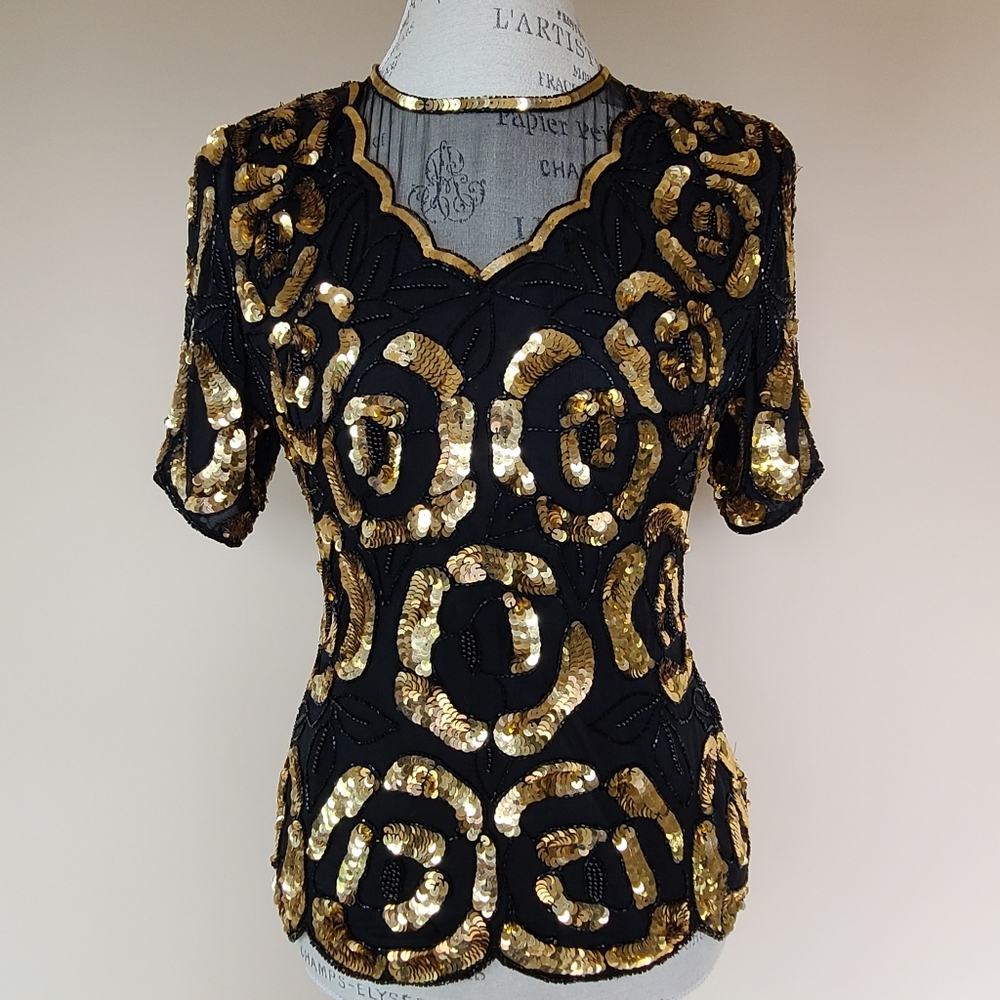 Laurence Kazar Golden Sequin blouse